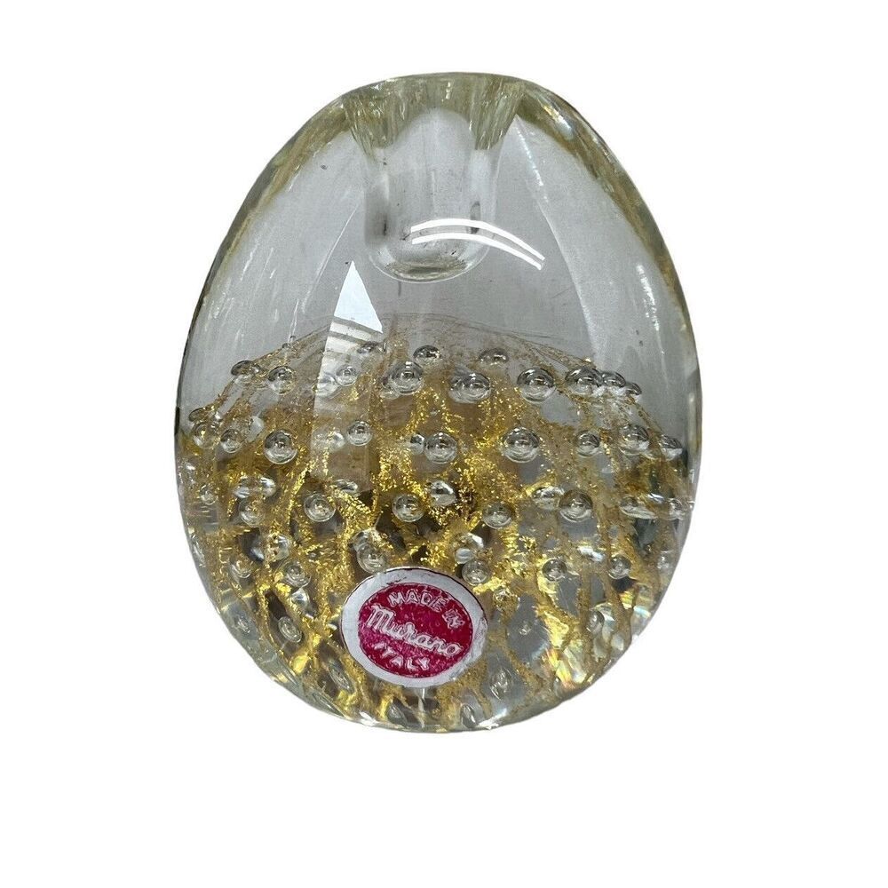 Murano Paperweight Bubbles Fishnet Gold Aventurine egg shape candle/pen holder
